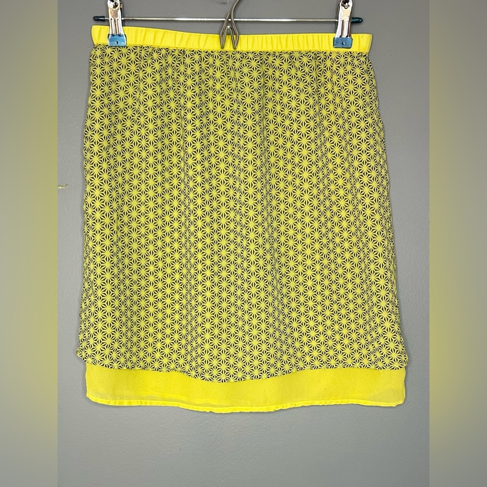 Sweet Ruffle Skirt Womens Petite M Yellow Floral‎ Silk Layered Mini Chiffon 90's